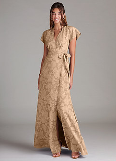 Azazie Ling Robes de demoiselle d'honneur Robe Trapèze en Blumen-Burnout Plissée Champagne image3