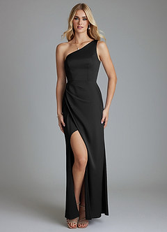 Azazie Adhara Jurken voor bruidsmeisjes Jurk van Stretch Satijn met Kolom One-Shoulder Zwart image10