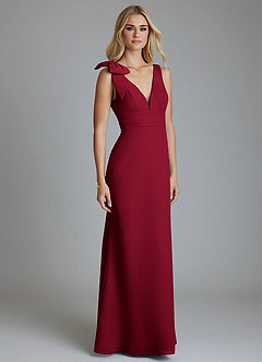 Azazie Taro Bridesmaid Dresses Burgundy Sheath Bow Chiffon Dress image1