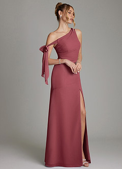 Azazie Aylin Bridesmaid Dresses Merlot Sheath Off the Shoulder Chiffon Dress image6