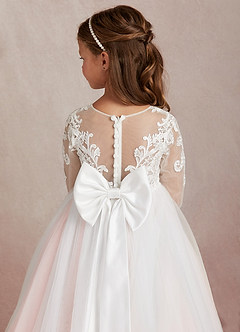 Azazie Elodie Flower Girl Dresses Ivory Blushing Pink Ball-Gown Lace Dress image8