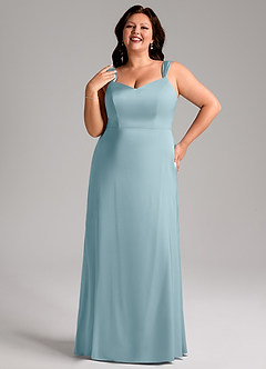 Azazie Denice Bridesmaid Dresses Moody Blue Sheath Pleated Stretch Satin Dress image10