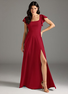 Azazie Bondi Bridesmaid Dresses Scarlet A-Line Ruched Stretch Crepe Dress image2