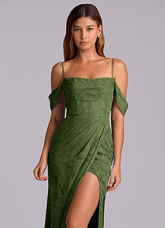 Azazie Johana Robes de demoiselle d'honneur Robe Sirène Convertible en Blumen-Burnout Épaule décolletée Olive image2