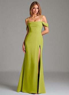 Azazie Riley Robes de demoiselle d'honneur Robe Fourreau Convertible en Mousseline de soie Épaule décolletée Citronnelle image7