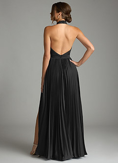 Azazie Zienna Final Sale Dusty Blue A-Line Pleated Stretch Satin Dress image2