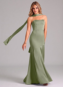 Azazie Shiloh At-home Try On Dresses Dusty Sage Mermaid Strapless Stretch Satin Convertible Dress image1