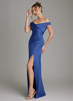 Azazie Teyana Suknie dla druhen Osłona Zza ramienia Satyna elastyczna Do ziemi Sukienka image5