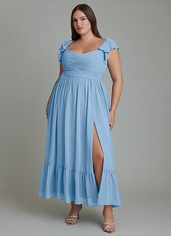 Azazie Anaya Bridesmaid Dresses Powder Blue A-Line Sweetheart Neckline Chiffon Dress image8