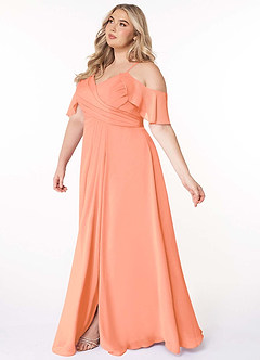 Azazie Dakota Bridesmaid Dresses Sunset A-Line V-Neck Pleated Chiffon Dress image10