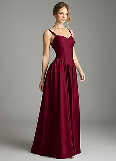 Azazie Evadina Bridesmaid Dresses Burgundy A-Line Corset Stretch Satin Dress image4