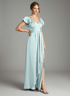 Azazie Omari Bridesmaid Dresses Sea Glass A-Line Stretch Satin Dress image5