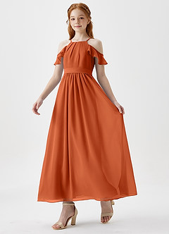 Azazie Chaya Junior Burnt Orange A-Line Off the Shoulder Chiffon Dress image5
