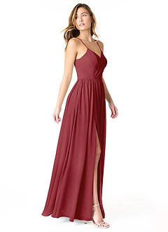 Azazie Cora Bridesmaid Dresses Pomegranate A-Line Pleated Chiffon Dress image4