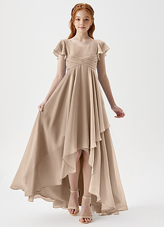 Azazie Caria Junior Robe Trapèze en Mousseline de soie Plissée Taupe image5