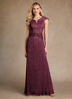 Azazie Warren Mother of the Bride Dresses Berry A-Line Pleated Metallic Mesh Dress image2