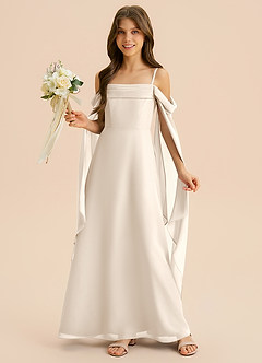Azazie Moana Junior White Alabaster A-Line Pleated Chiffon Dress image4
