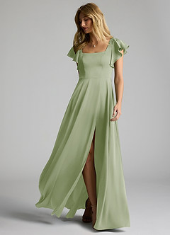 Azazie Bondi Bridesmaid Dresses Dusty Sage A-Line Bow Stretch Satin Dress image6