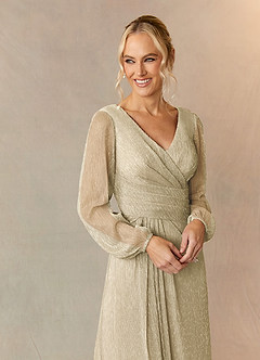 Upstudio Winslow laatste Uitverkoop A-Lijn Jurk van Metalen gaas V-hals geplooid Champagne image4