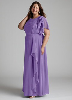 Azazie Aaliyah Abiti da damigella modesti Abito A-Line con Scollo a U a Pieghe Chiffon Floor-Length image7