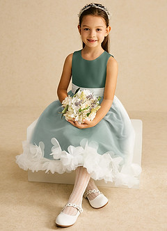 Azazie Stardust Flower Girl Dresses Eucalyptus A-Line Sleeveless Organza Dress image2