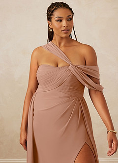 Christian Siriano Bridal for Azazie 1014 Bridesmaid Dresses Champagne Rose A-Line Off the Shoulder Chiffon Dress image15