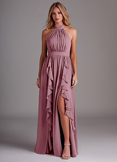 Azazie Avary Bridesmaid Dresses Vintage Mauve A-Line Pleated Chiffon Dress image1