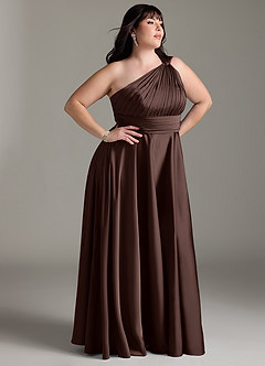 Azazie Charlize Bridesmaid Dresses Ganache A-Line One Shoulder Stretch Satin Dress image3