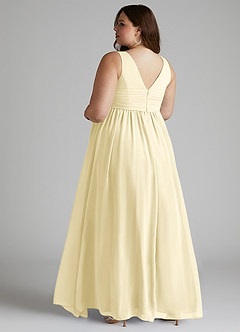 Azazie Yetta Maternity Bridesmaid Dresses A-Line V-Neck Gathered Chiffon Floor-Length Dress image11