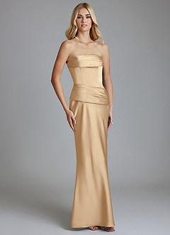 Azazie Lenya Final Sale Champagne Sheath Pleated Stretch Satin Dress image5