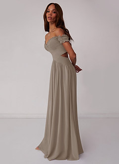 Barbie ♥ Azazie Bridesmaid Dresses Taupe A-Line Off the Shoulder Chiffon Convertible Dress image4