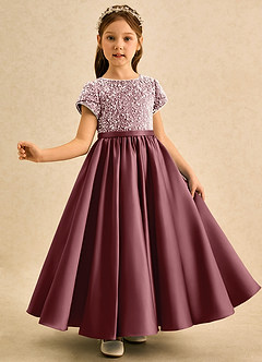 Azazie Cashew Flower Girl Dresses Desert Rose Ball-Gown with Sleeves Matte Satin Dress image4