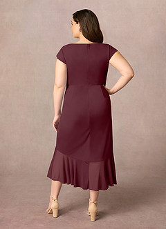 Azazie Renetta Mother of the Bride Dresses Cabernet Sheath V-Neck Pleated Mesh Dress image10