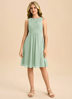 Azazie Skyla Junior Jurk van Chiffon met A-Lijn Geplooid Agave image3