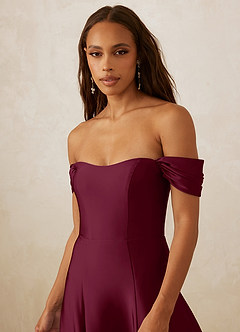 Christian Siriano Bridal for Azazie 1002 Bridesmaid Dresses Mulberry A-Line Off the Shoulder Stretch Satin Convertible Dress image5