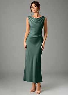 Azazie Kieryn Bridesmaid Dresses Eucalyptus Mermaid Pleated Stretch Satin Dress image1