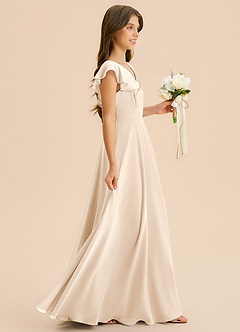 Azazie Anysa Junior Robe Trapèze en Mousseline de soie Rayé Albâtre Blanc image4