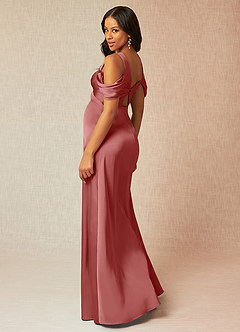Azazie Rhea Maternity Bridesmaid Dresses A-Line Off-The-Shouler Pleated Stretch Satin Floor-Length Dress image5