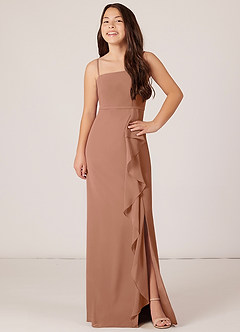 Azazie Kaylee Junior Bronzer A-Line with Belt Chiffon Dress image4