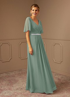 Azazie Tricia Abiti per la Madre della Sposa Abito A-Line in Chiffon con Scollo a V a Pieghe Salvia Argentata image4