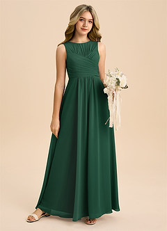 Azazie Skyla Junior Vestido de Verde Oscuro de Gasa de Corte en A con Plisado image6