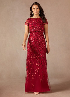 Azazie Lehi Mother of the Bride Dresses Burgundy A-Line Sequins Dress image4