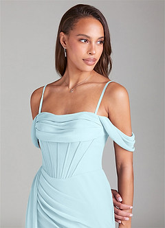 Azazie Amyra Bridesmaid Dresses Cloud Blue Sheath Off the Shoulder Chiffon Convertible Dress image6