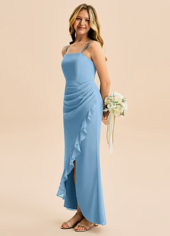 Azazie Buzzy Junior Steel Blue Sheath Pleated Chiffon Dress image1