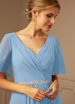 Azazie Tricia Mother of the Bride Dresses Powder Blue A-Line V-Neck Pleated Chiffon Dress image6