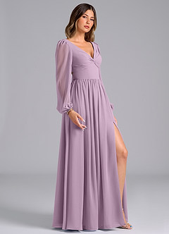 Azazie Zeya Bridesmaid Dresses Wisteria A-Line Long Sleeve Chiffon Dress image3