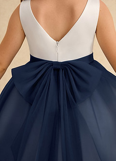 Azazie Rene Flower Girl Dresses Ivory Dark Navy A-Line Bow Tulle Dress image7