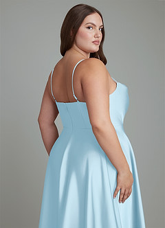 Azazie Elle Vestidos de damas de honor Vestido Azul Cielo de Satén Elástico de Línea A con Plisado image15