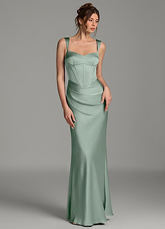 Azazie Mela Robes de demoiselle d'honneur Robe Fourreau en Satin extensible Corset Agave image3