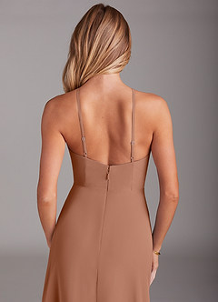 Azazie Bailey Bridesmaid Dresses Bronzer A-Line Halter Side Slit Chiffon Dress image8